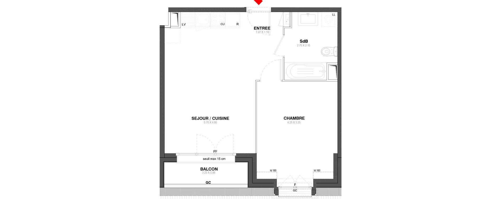 Appartement T2 de 41,72 m2 &agrave; Ozoir-La-Ferri&egrave;re Centre