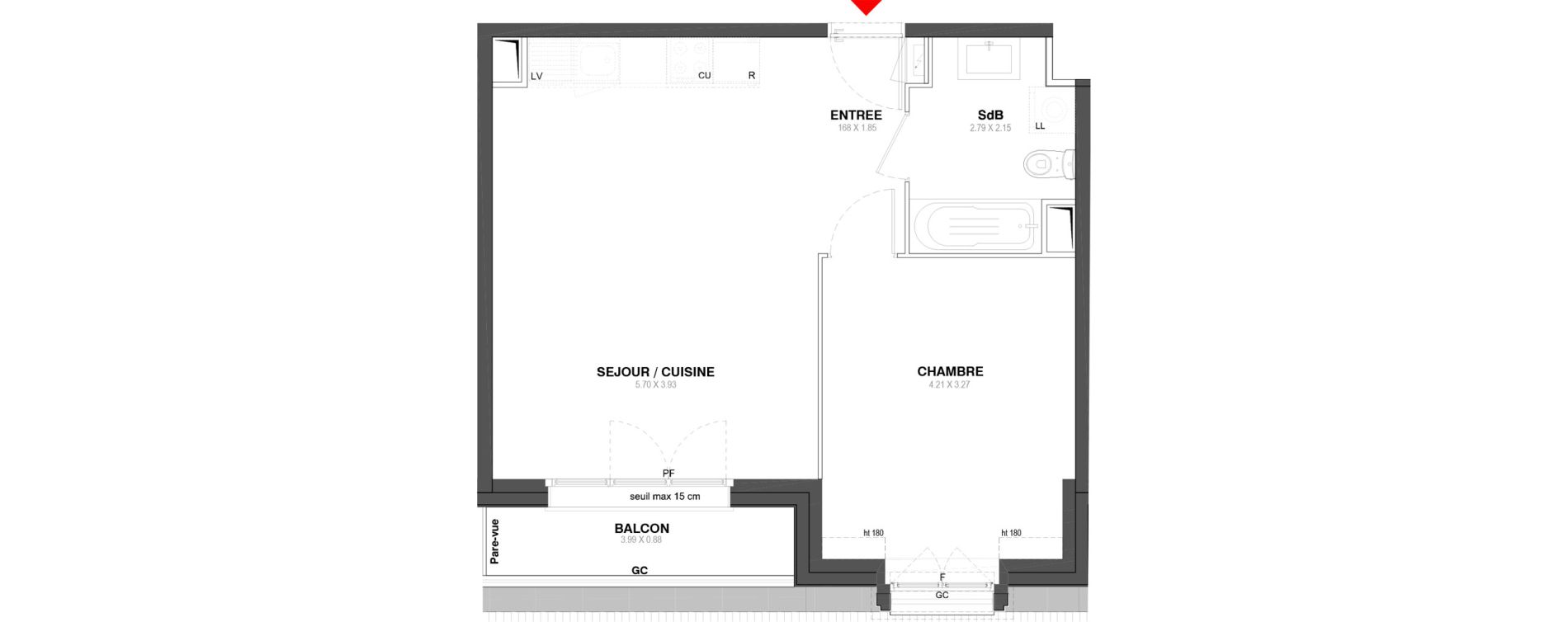 Appartement T2 de 44,62 m2 &agrave; Ozoir-La-Ferri&egrave;re Centre