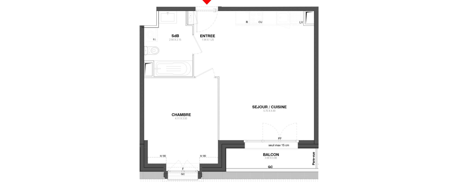 Appartement T2 de 44,36 m2 &agrave; Ozoir-La-Ferri&egrave;re Centre