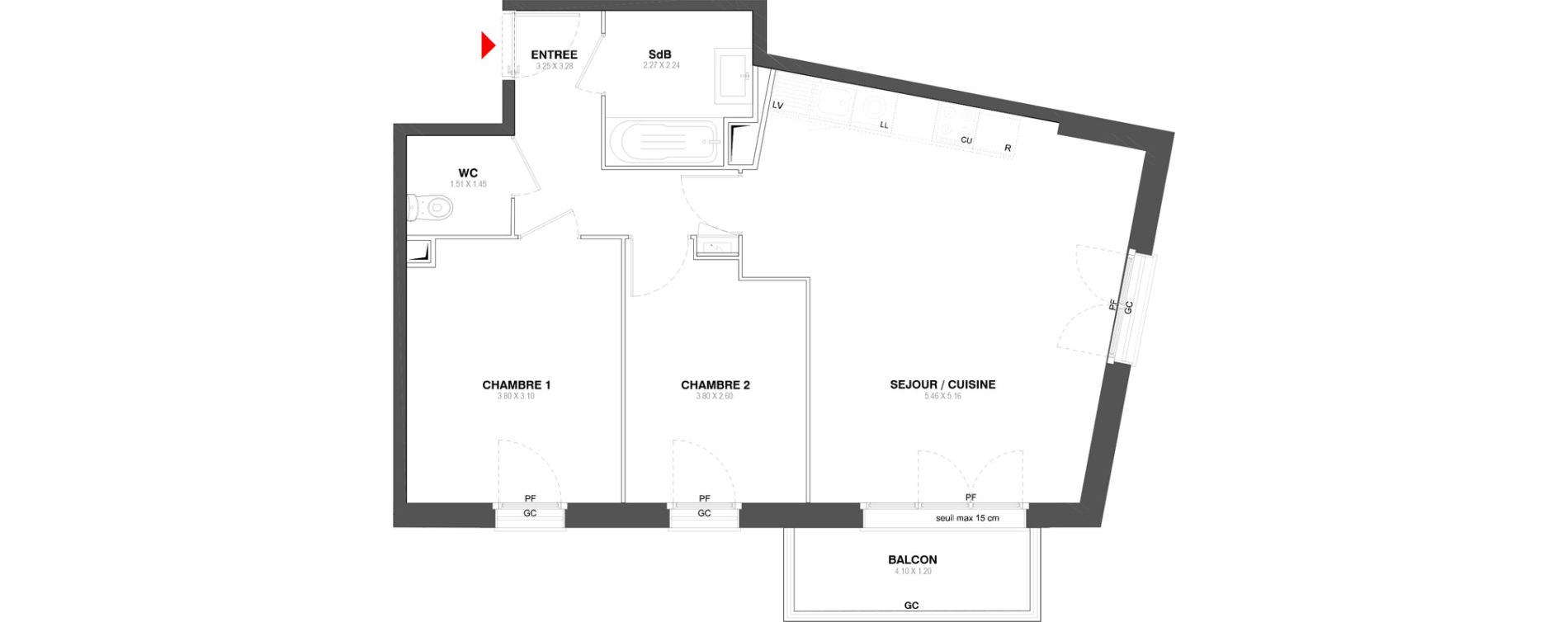 Appartement T3 de 60,69 m2 &agrave; Ozoir-La-Ferri&egrave;re Centre