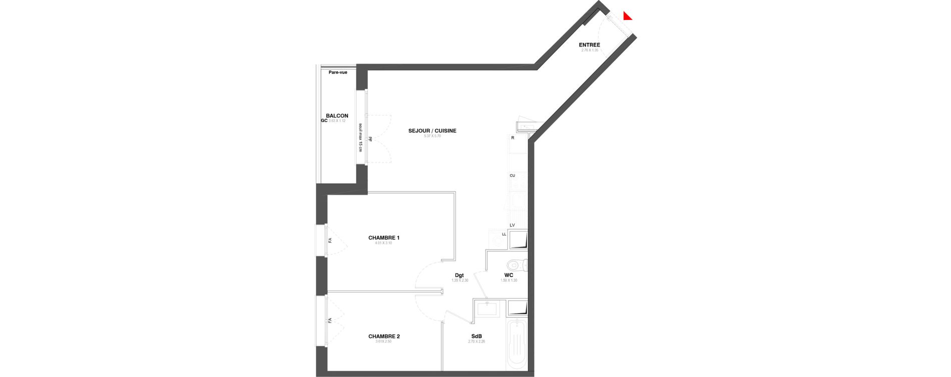 Appartement T3 de 58,97 m2 &agrave; Ozoir-La-Ferri&egrave;re Centre