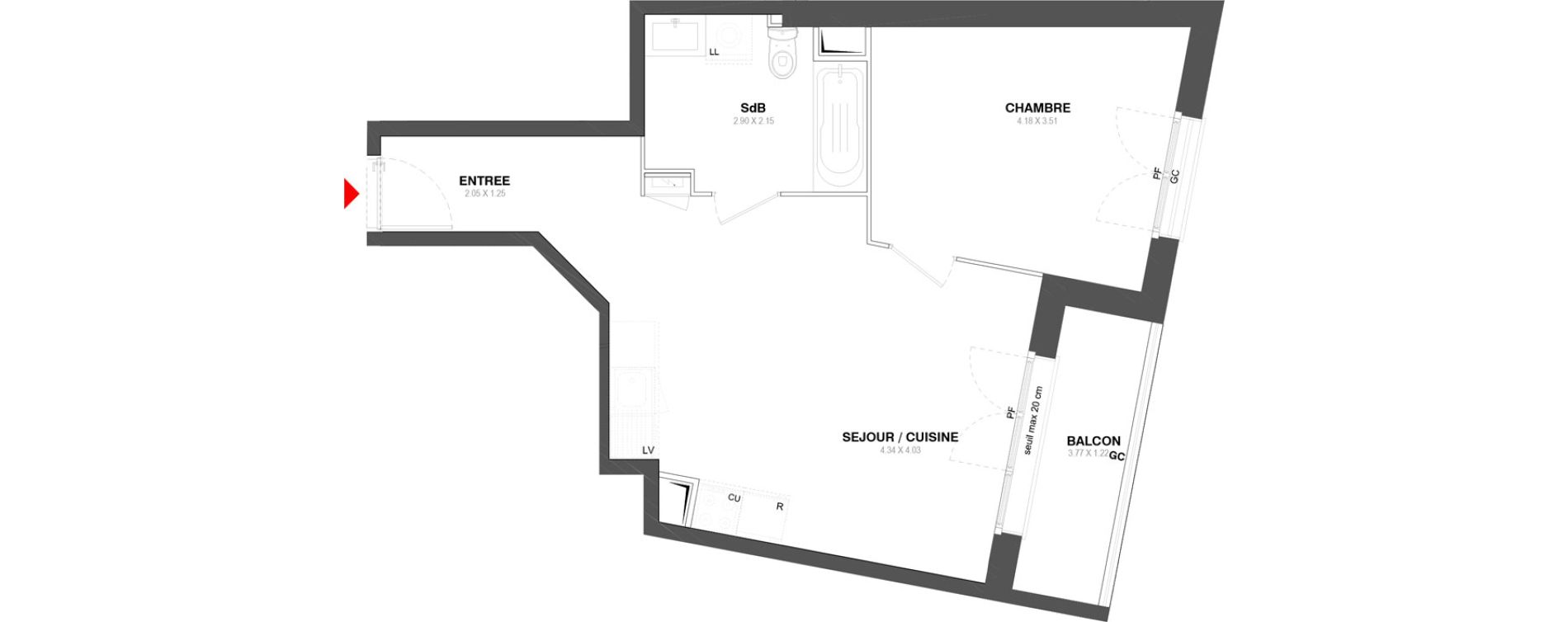 Appartement T2 de 44,72 m2 &agrave; Ozoir-La-Ferri&egrave;re Centre