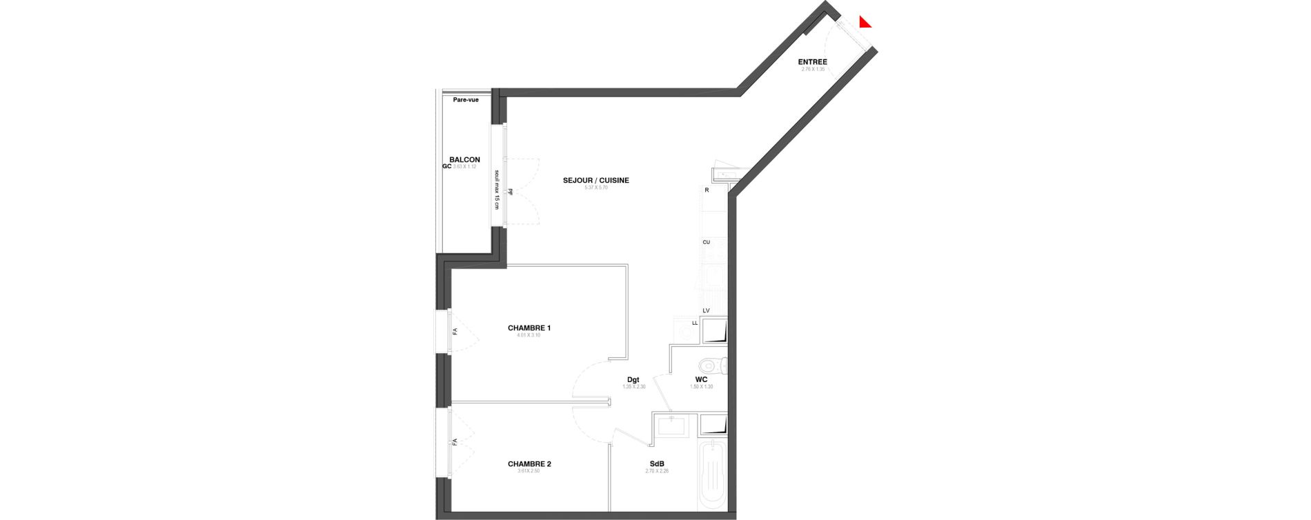 Appartement T3 de 58,97 m2 &agrave; Ozoir-La-Ferri&egrave;re Centre