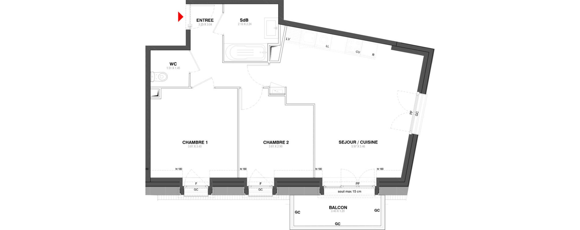 Appartement T3 de 57,37 m2 &agrave; Ozoir-La-Ferri&egrave;re Centre