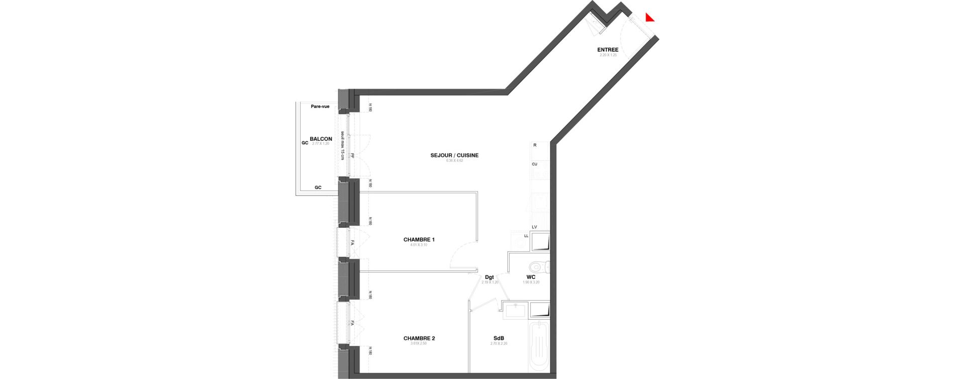 Appartement T3 de 59,10 m2 &agrave; Ozoir-La-Ferri&egrave;re Centre