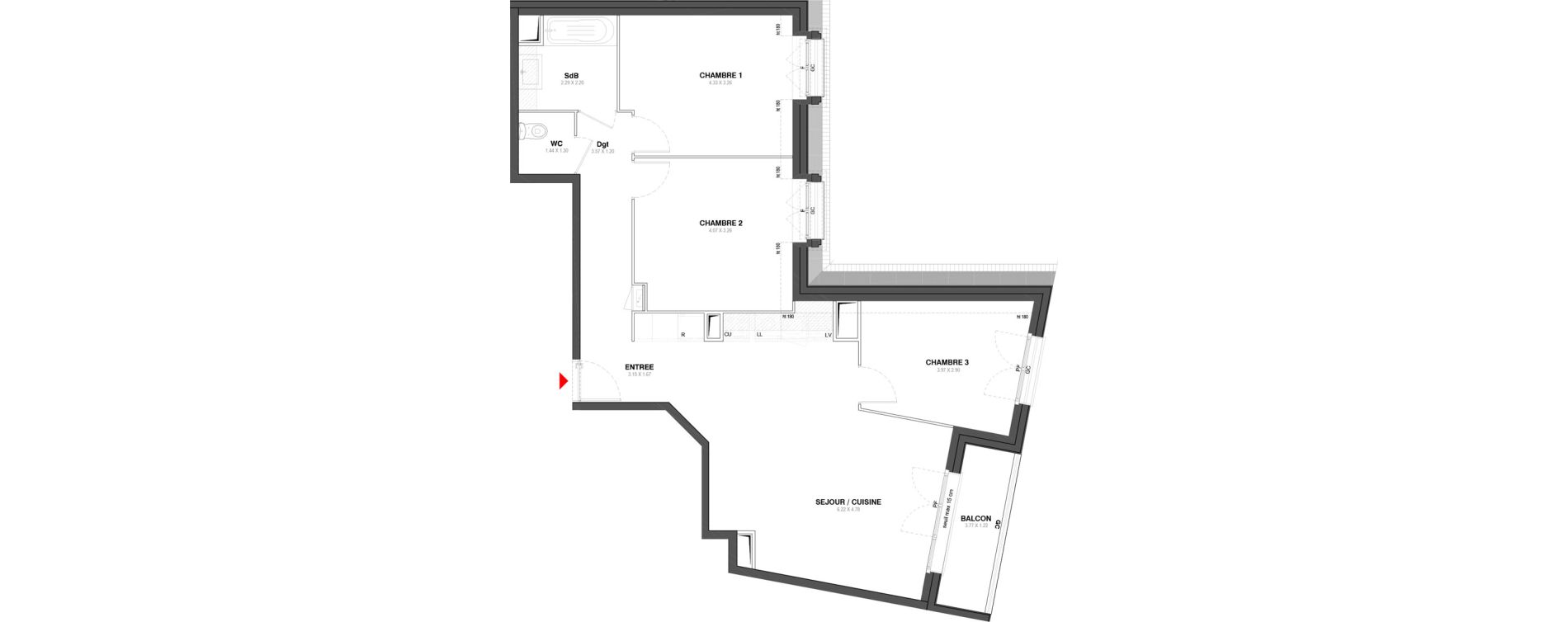 Appartement T4 de 80,60 m2 &agrave; Ozoir-La-Ferri&egrave;re Centre