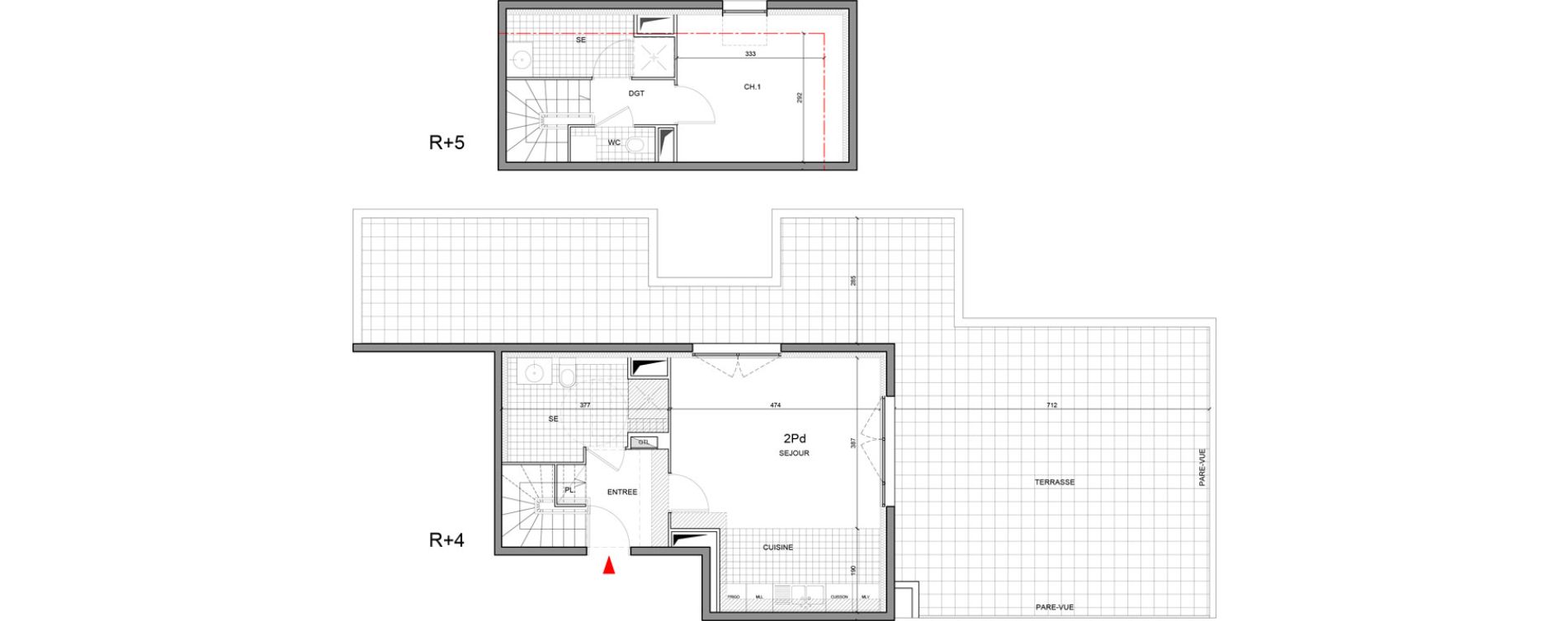 Duplex T2 de 53,90 m2 &agrave; Ozoir-La-Ferri&egrave;re Gare - br&egrave;che aux loups