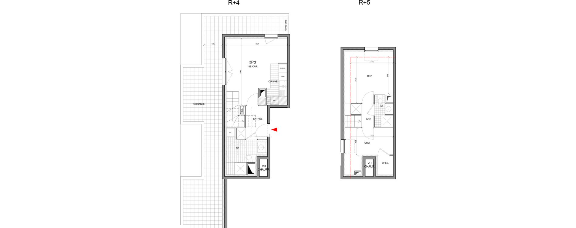 Duplex T3 de 56,20 m2 &agrave; Ozoir-La-Ferri&egrave;re Gare - br&egrave;che aux loups