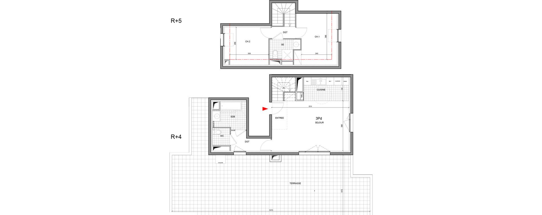 Duplex T3 de 66,80 m2 &agrave; Ozoir-La-Ferri&egrave;re Gare - br&egrave;che aux loups