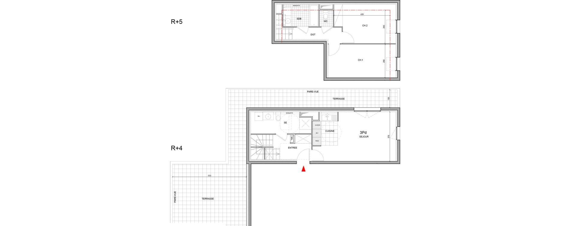 Duplex T3 de 65,30 m2 &agrave; Ozoir-La-Ferri&egrave;re Gare - br&egrave;che aux loups