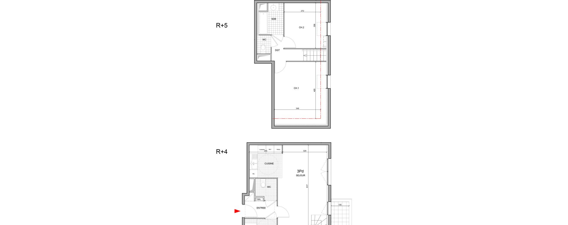 Duplex T3 de 69,50 m2 &agrave; Ozoir-La-Ferri&egrave;re Gare - br&egrave;che aux loups