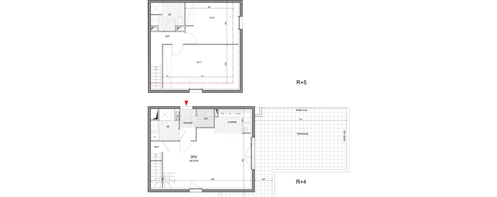 Duplex T3 de 79,90 m2 &agrave; Ozoir-La-Ferri&egrave;re Gare - br&egrave;che aux loups