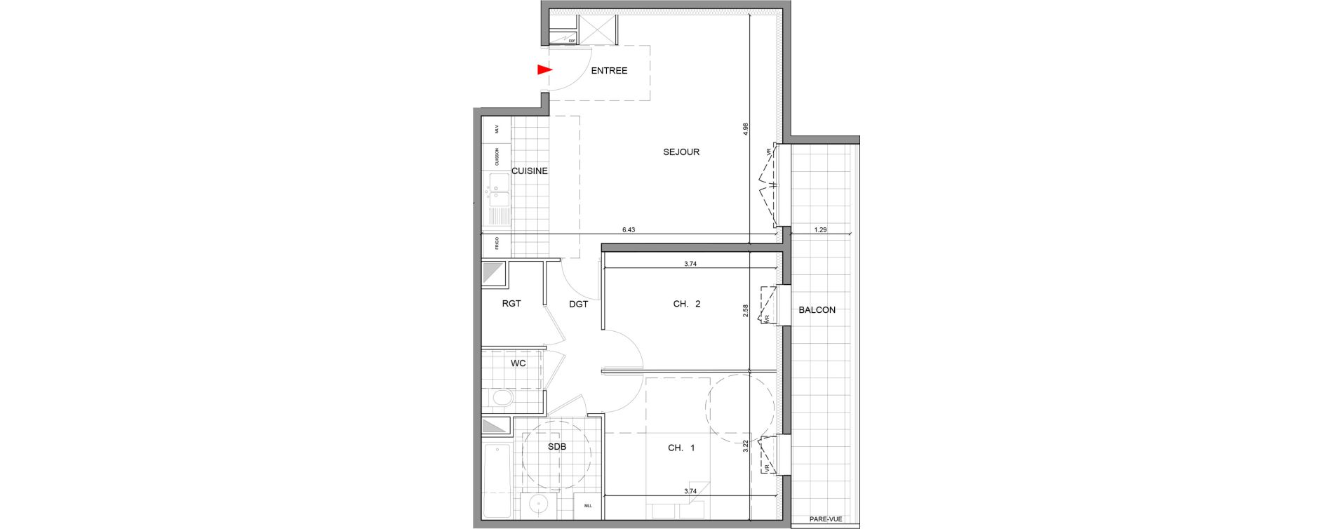 Appartement T3 de 64,40 m2 &agrave; Ozoir-La-Ferri&egrave;re Gare - br&egrave;che aux loups