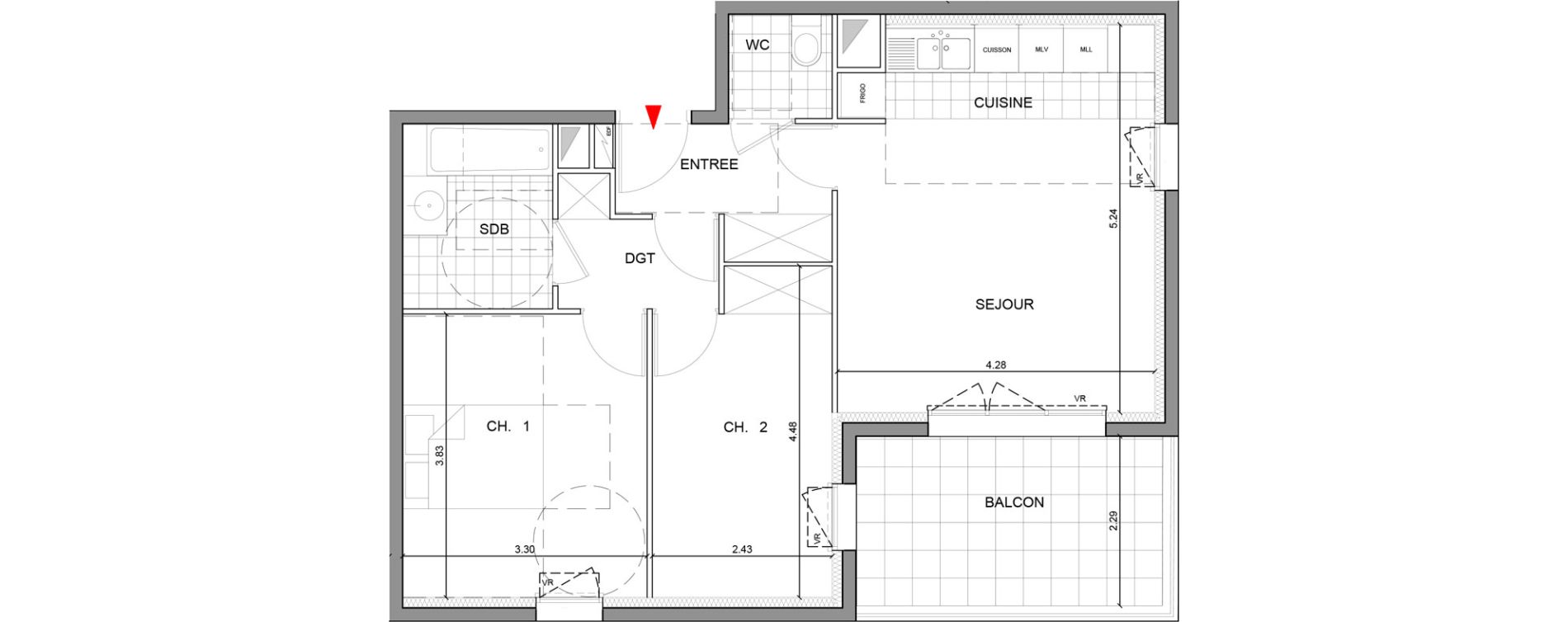 Appartement T3 de 59,50 m2 &agrave; Ozoir-La-Ferri&egrave;re Gare - br&egrave;che aux loups