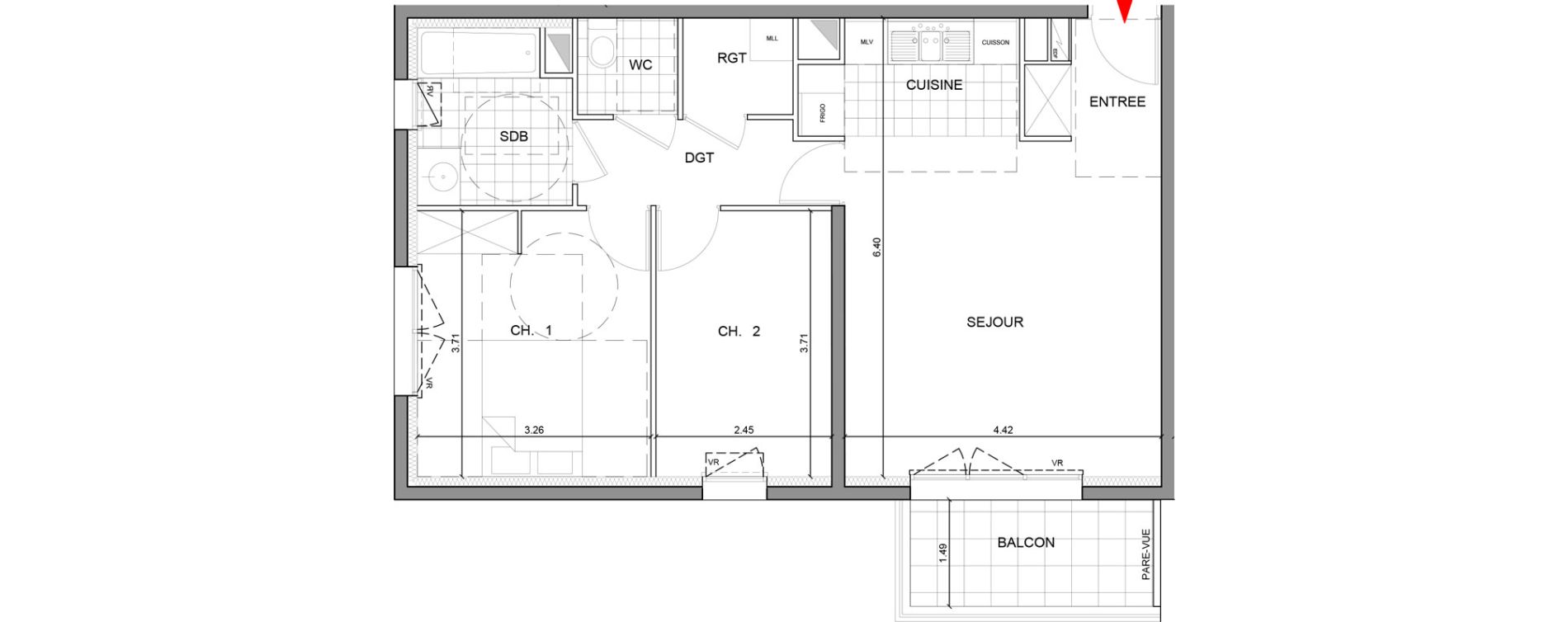 Appartement T3 de 62,70 m2 &agrave; Ozoir-La-Ferri&egrave;re Gare - br&egrave;che aux loups