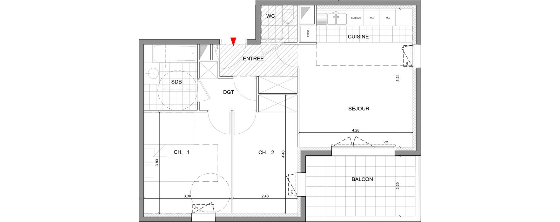 Appartement T3 de 59,50 m2 &agrave; Ozoir-La-Ferri&egrave;re Gare - br&egrave;che aux loups