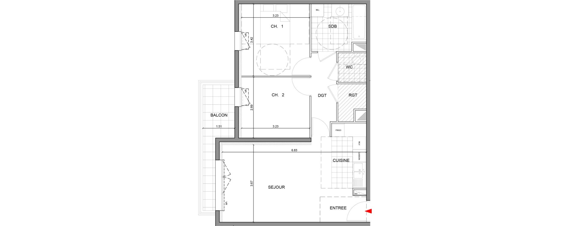 Appartement T3 de 61,30 m2 &agrave; Ozoir-La-Ferri&egrave;re Gare - br&egrave;che aux loups