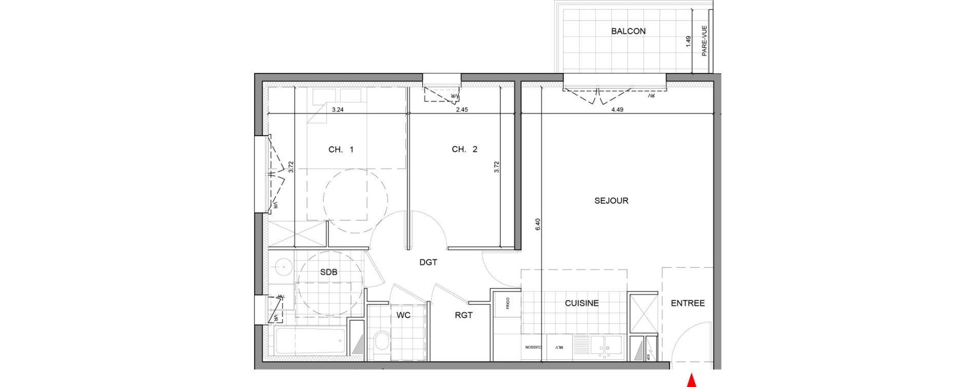 Appartement T3 de 63,30 m2 &agrave; Ozoir-La-Ferri&egrave;re Gare - br&egrave;che aux loups