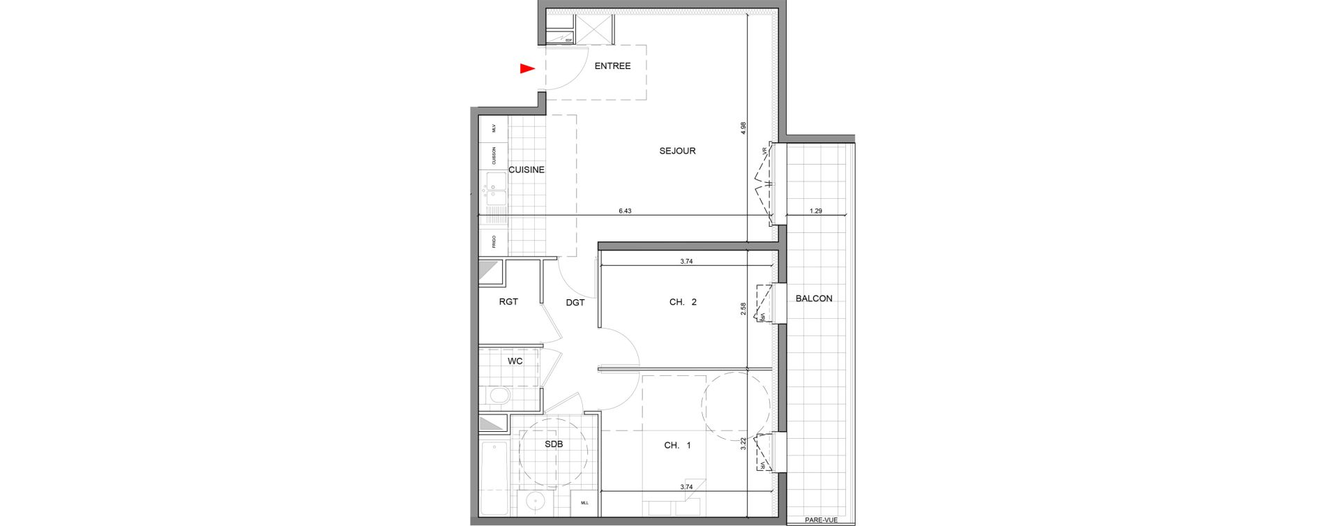 Appartement T3 de 64,40 m2 &agrave; Ozoir-La-Ferri&egrave;re Gare - br&egrave;che aux loups