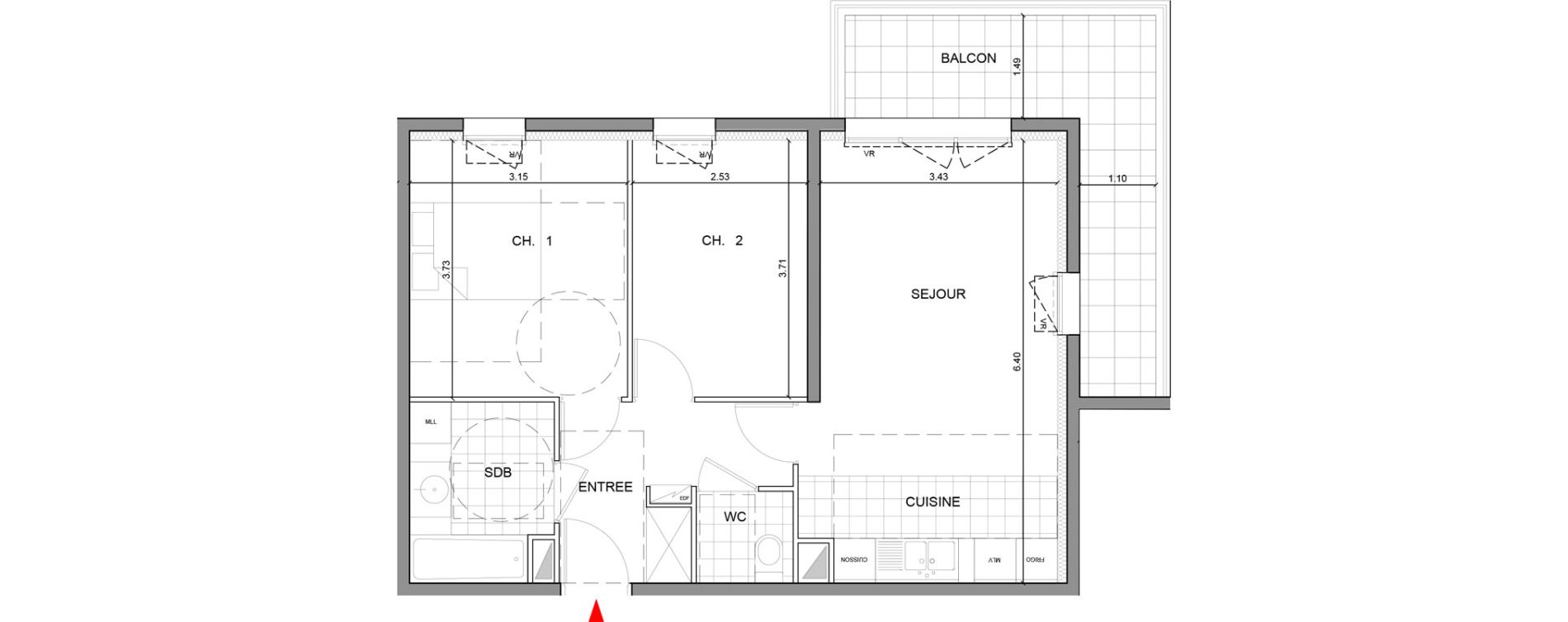 Appartement T3 de 57,20 m2 &agrave; Ozoir-La-Ferri&egrave;re Gare - br&egrave;che aux loups