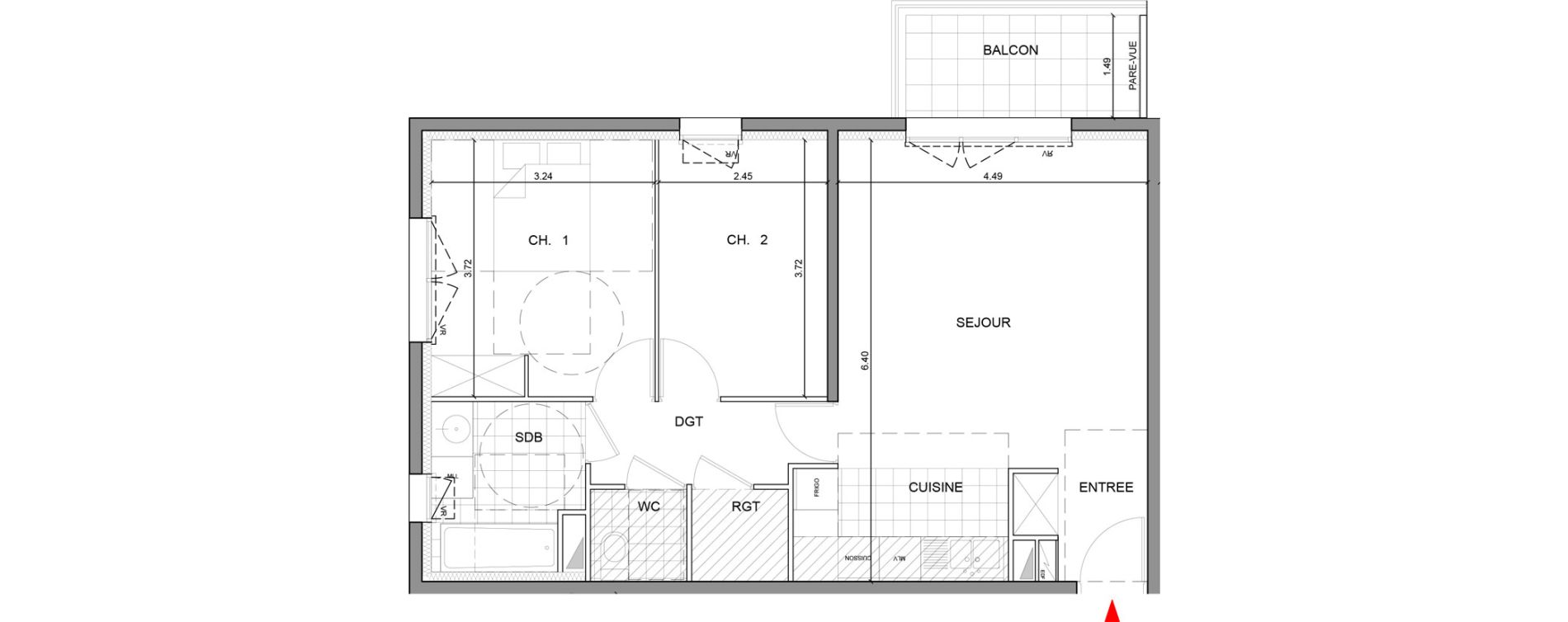 Appartement T3 de 63,30 m2 &agrave; Ozoir-La-Ferri&egrave;re Gare - br&egrave;che aux loups