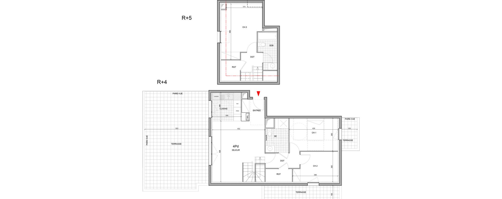 Duplex T4 de 85,50 m2 &agrave; Ozoir-La-Ferri&egrave;re Gare - br&egrave;che aux loups