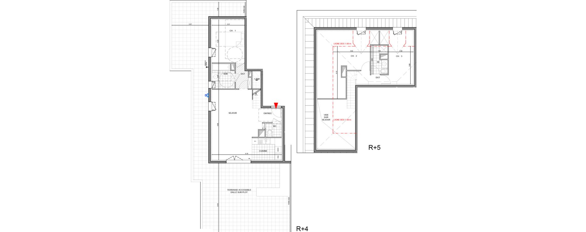 Duplex T4 de 93,87 m2 &agrave; Ozoir-La-Ferri&egrave;re Gare - br&egrave;che aux loups