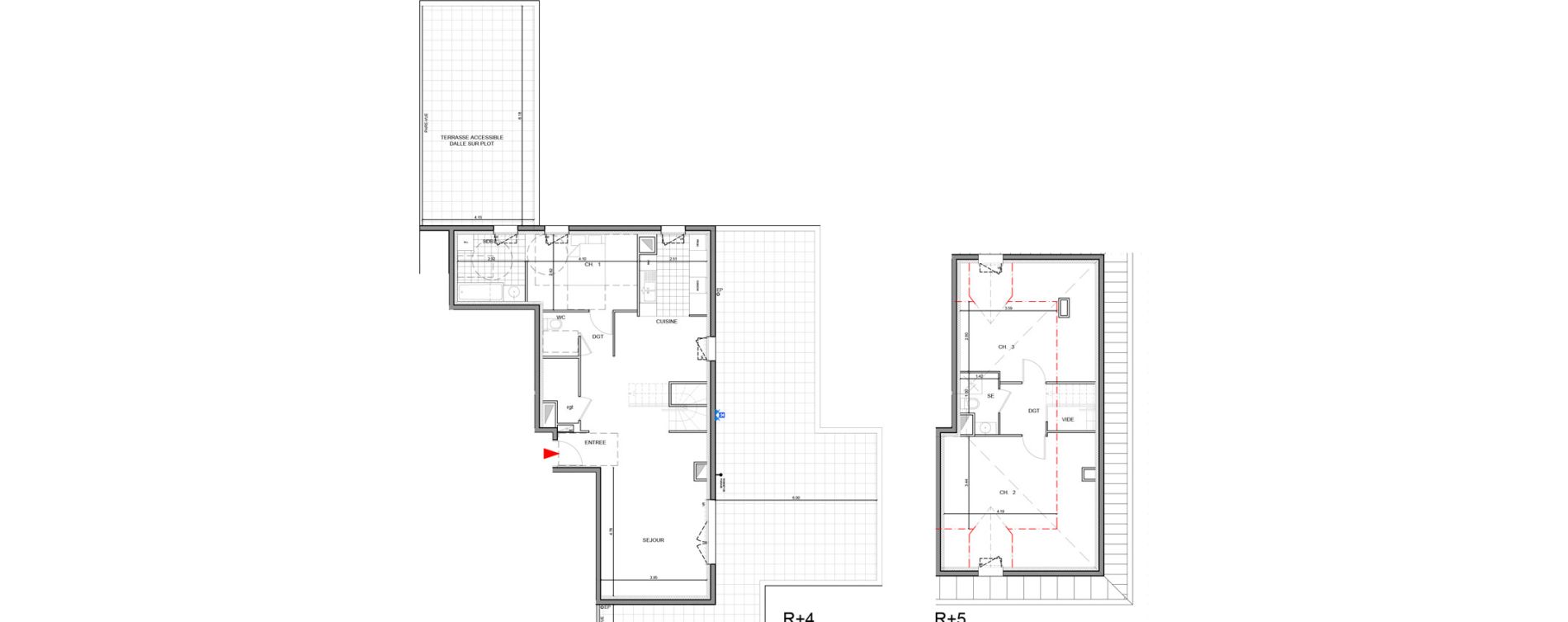 Duplex T4 de 108,36 m2 &agrave; Ozoir-La-Ferri&egrave;re Gare - br&egrave;che aux loups