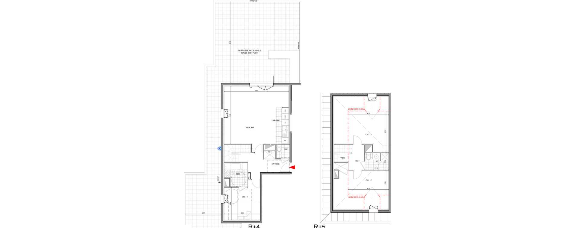 Duplex T4 de 104,72 m2 &agrave; Ozoir-La-Ferri&egrave;re Gare - br&egrave;che aux loups