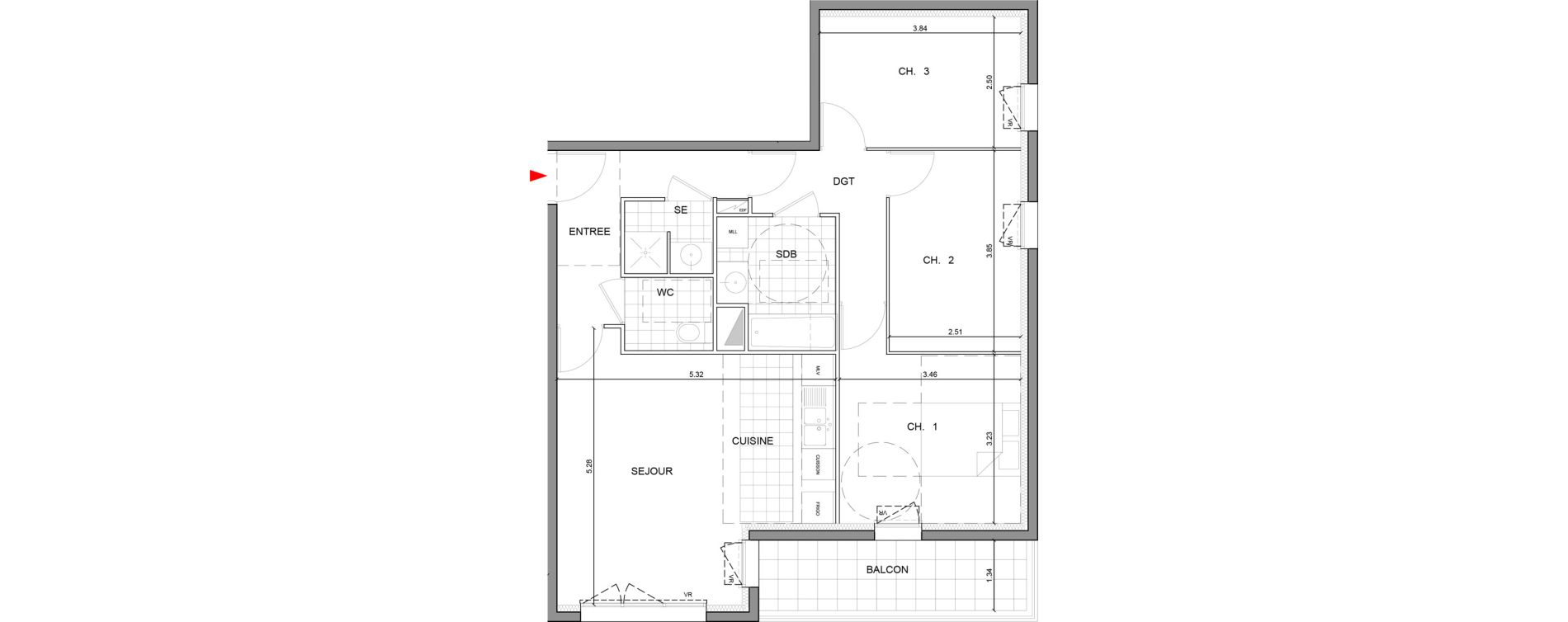 Appartement T4 de 75,30 m2 &agrave; Ozoir-La-Ferri&egrave;re Gare - br&egrave;che aux loups