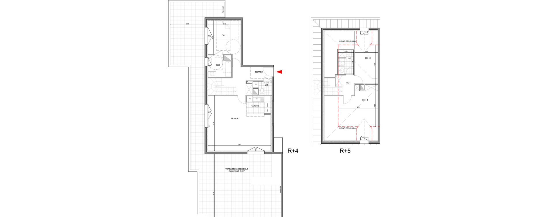 Duplex T4 de 104,48 m2 &agrave; Ozoir-La-Ferri&egrave;re Gare - br&egrave;che aux loups