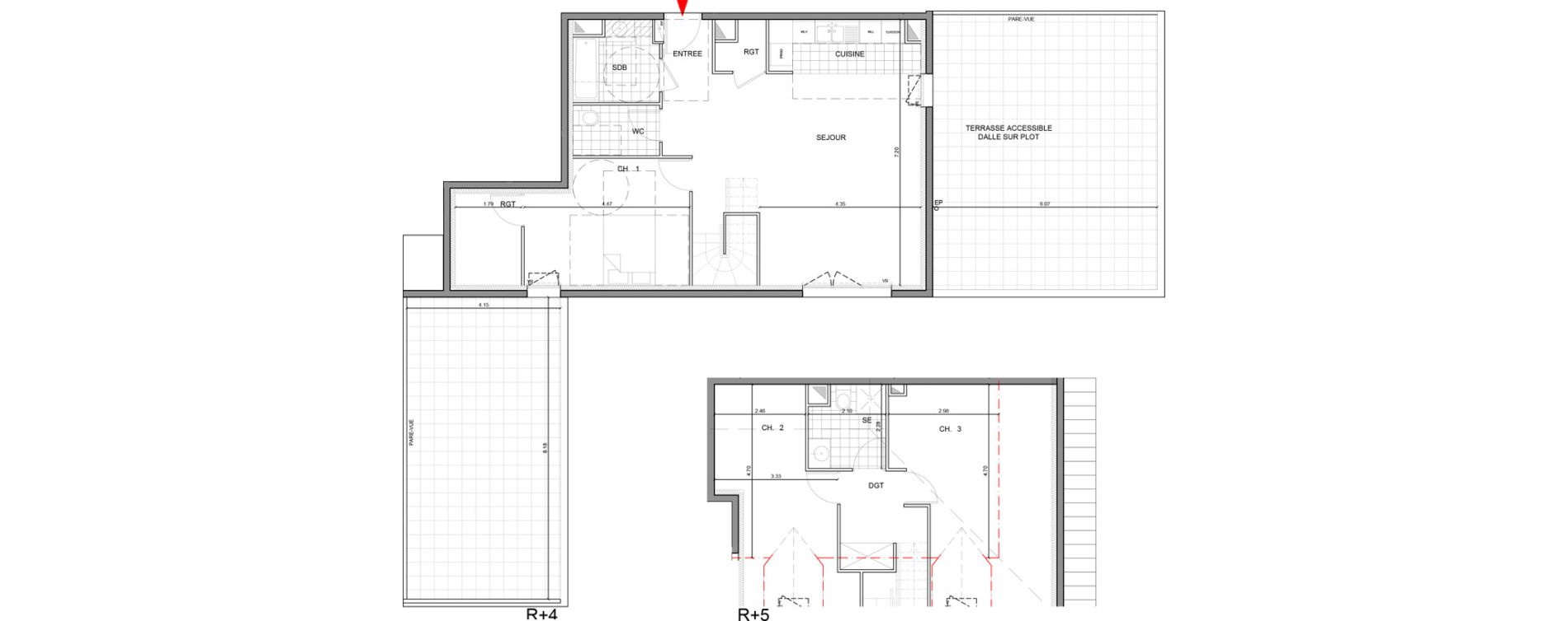 Duplex T4 de 108,65 m2 &agrave; Ozoir-La-Ferri&egrave;re Gare - br&egrave;che aux loups