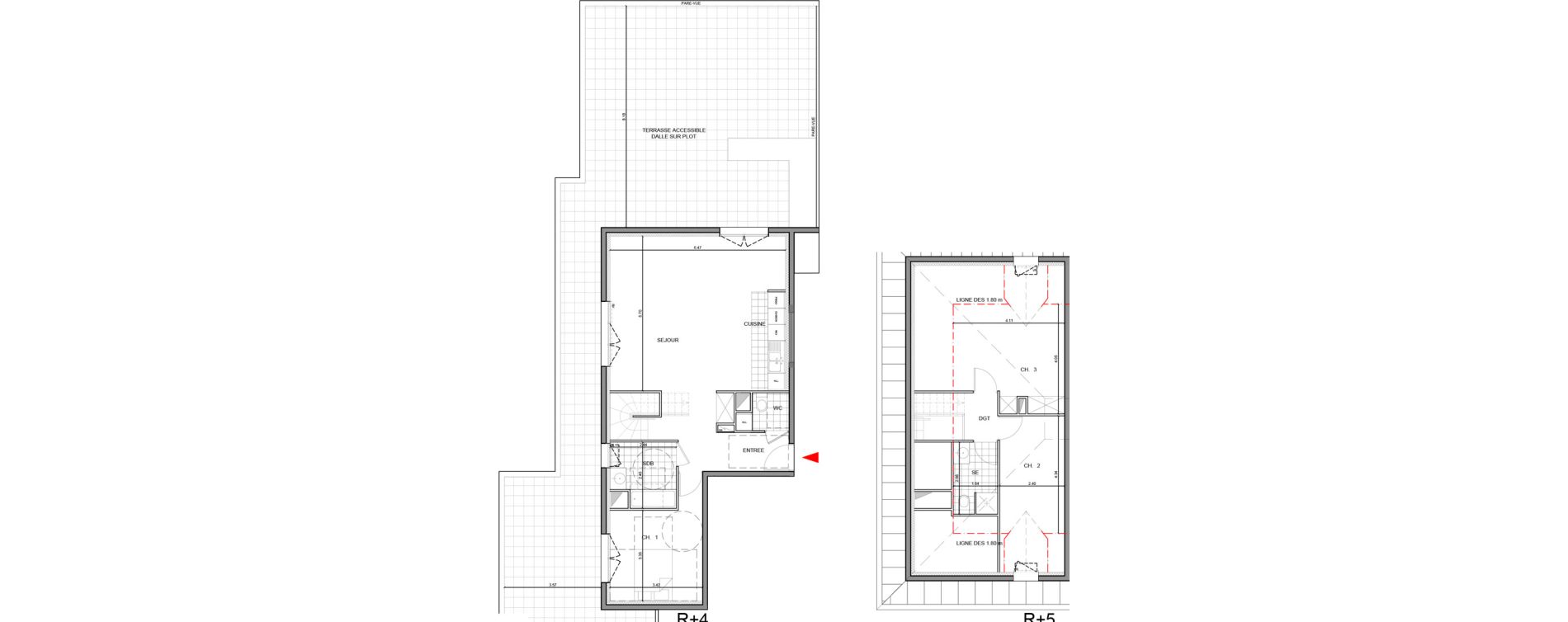 Duplex T4 de 104,41 m2 &agrave; Ozoir-La-Ferri&egrave;re Gare - br&egrave;che aux loups