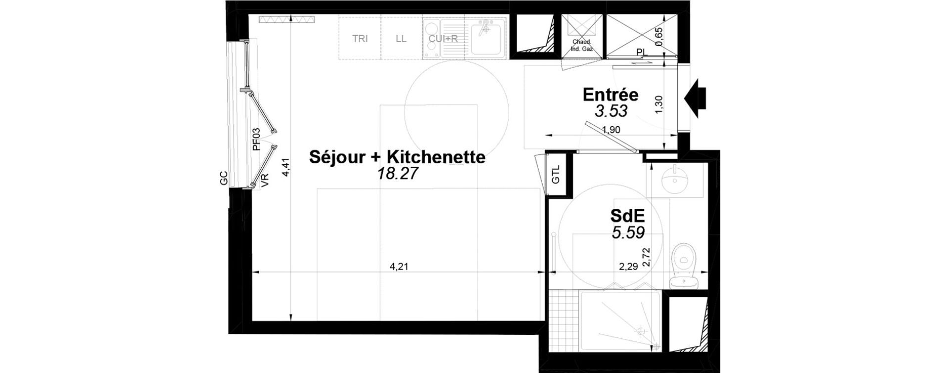 Appartement T1 de 27,39 m2 &agrave; Pomponne Centre