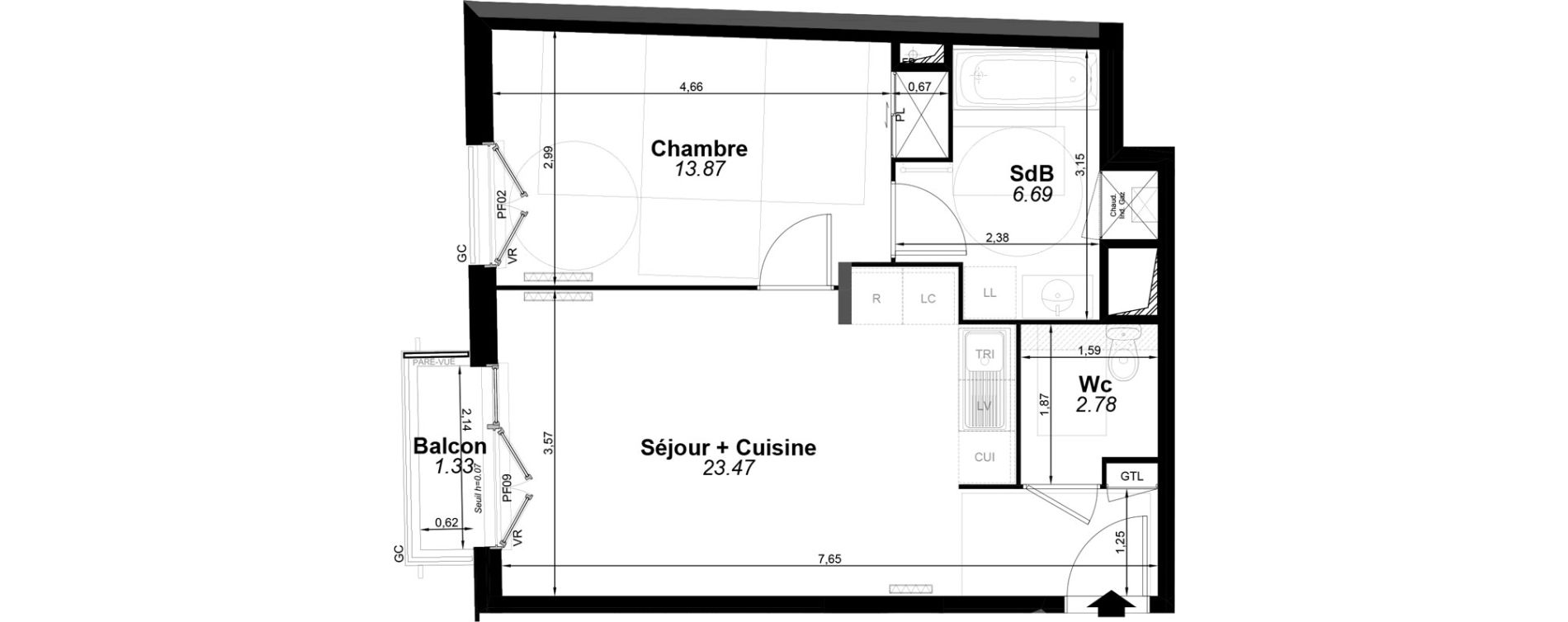 Appartement T2 de 46,81 m2 &agrave; Pomponne Centre