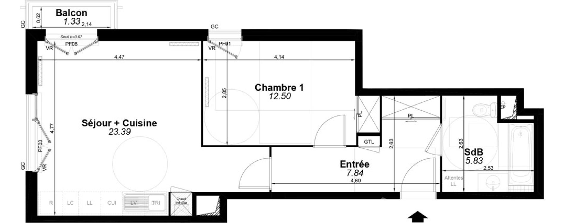 Appartement T2 de 49,56 m2 &agrave; Pomponne Centre