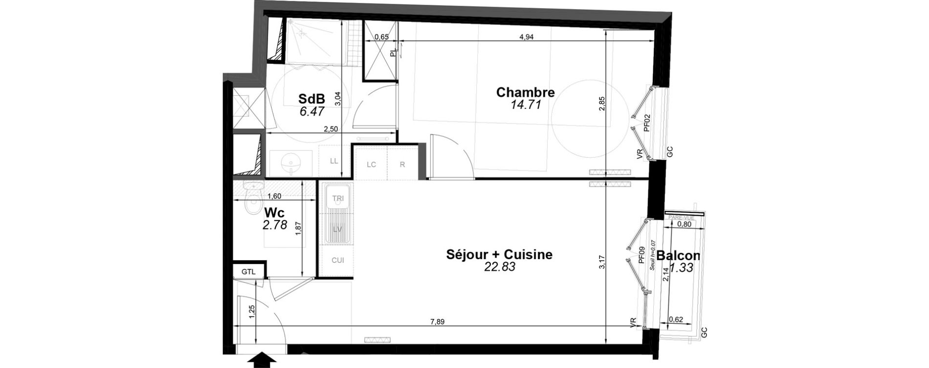 Appartement T2 de 46,79 m2 &agrave; Pomponne Centre