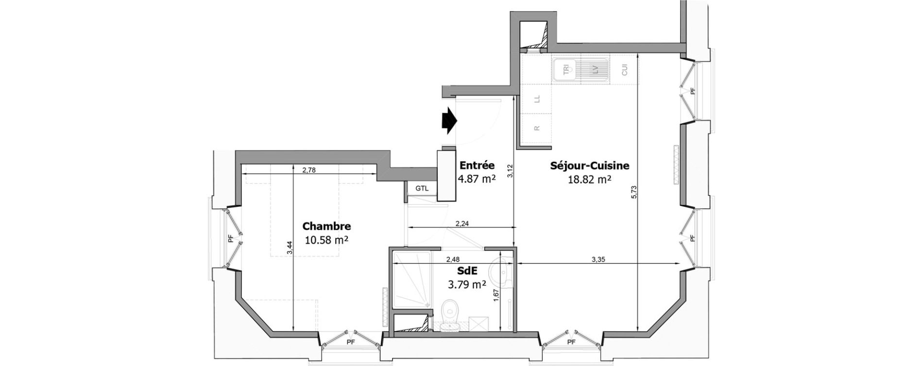 Appartement T2 de 38,06 m2 &agrave; Pomponne Centre