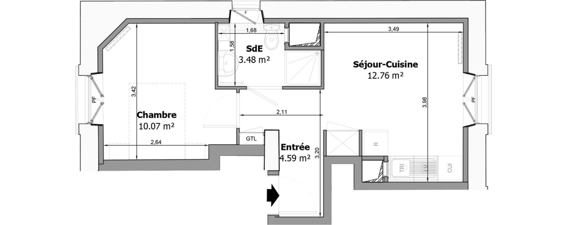 Appartement T2 de 30,90 m2 &agrave; Pomponne Centre