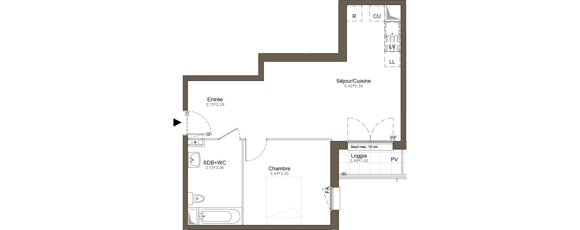 Appartement T2 de 46,47 m2 &agrave; Pomponne Centre