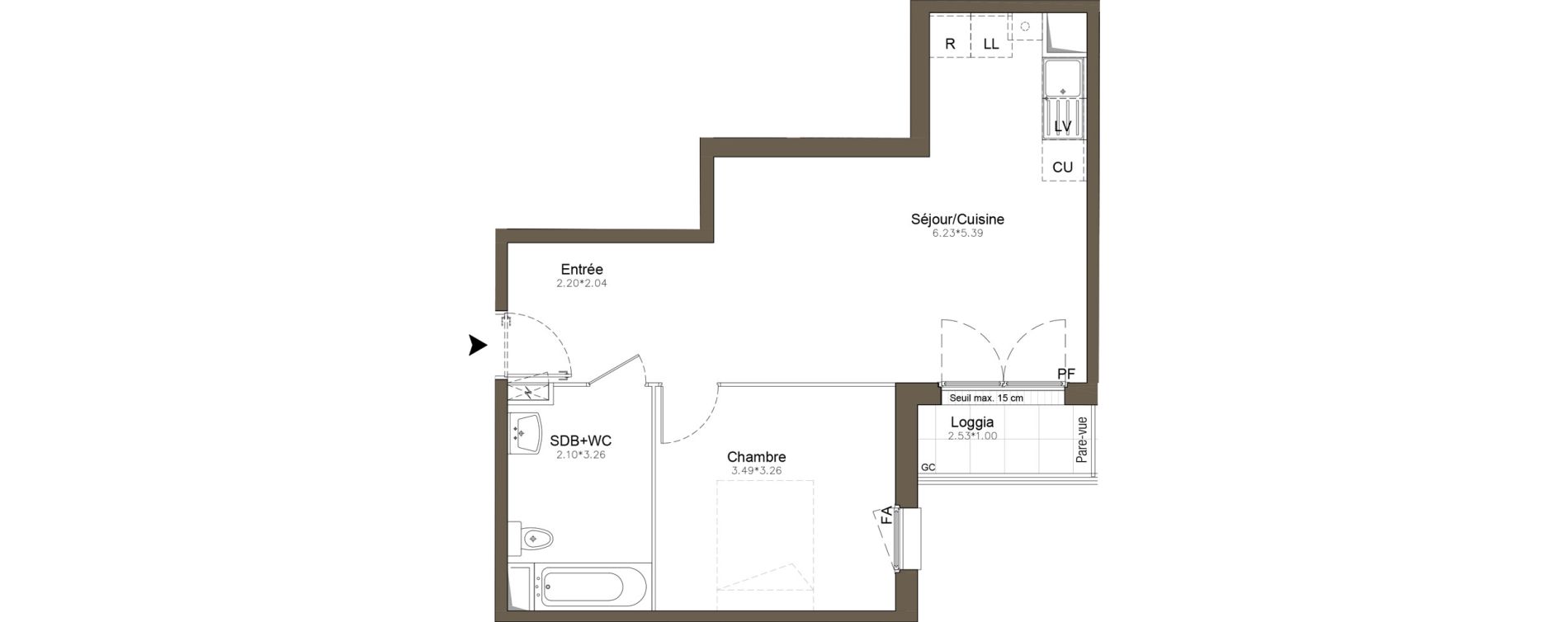 Appartement T2 de 46,21 m2 &agrave; Pomponne Centre