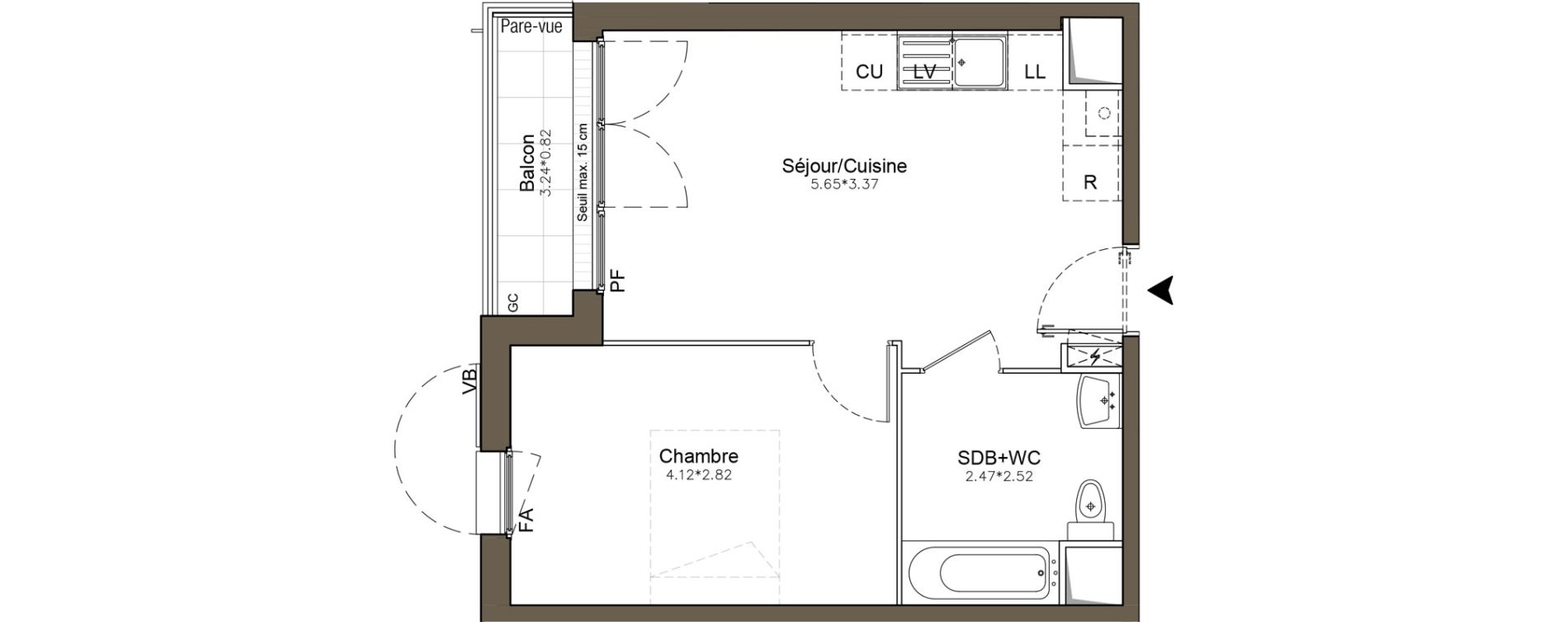 Appartement T2 de 36,54 m2 &agrave; Pomponne Centre