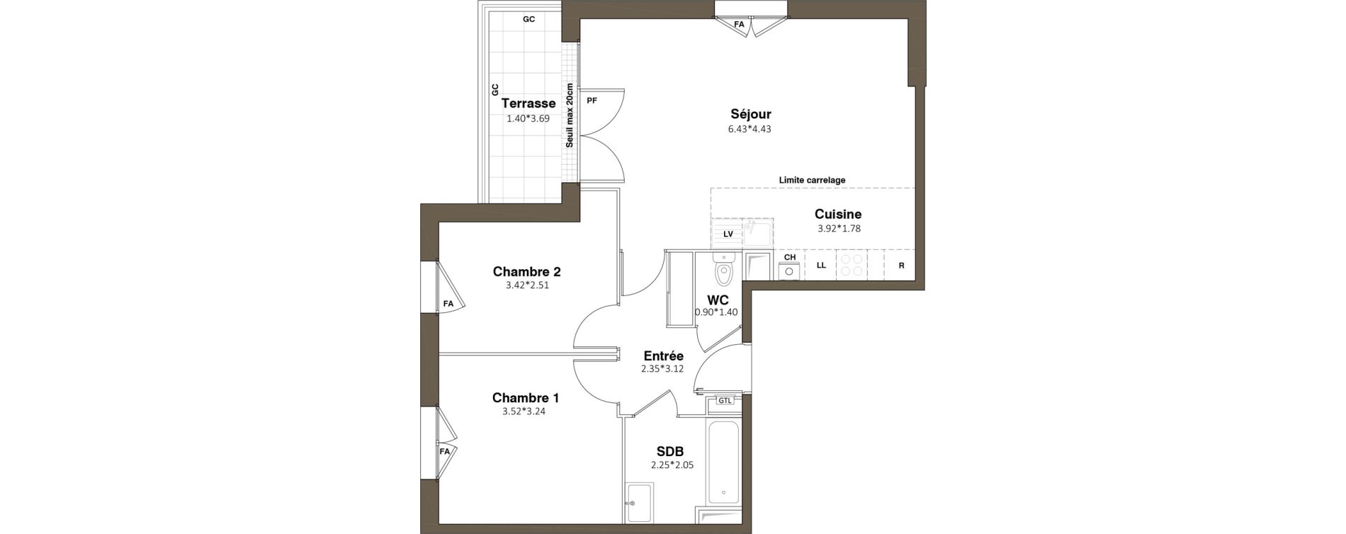 Appartement T3 de 60,59 m2 &agrave; Pomponne Grimp&eacute;