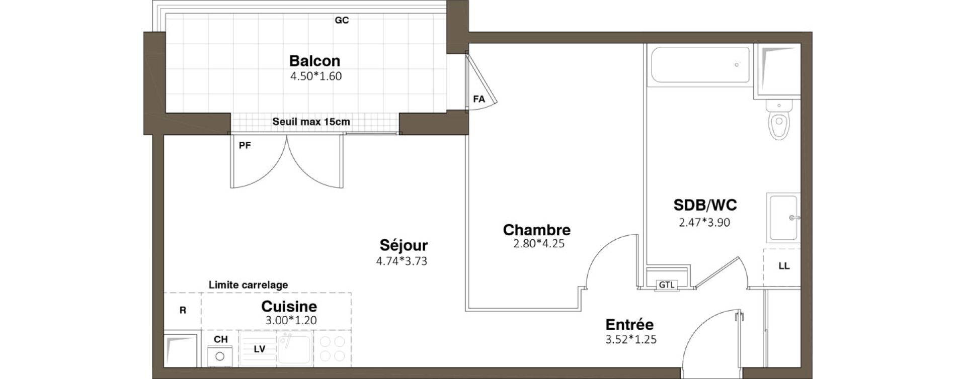 Appartement T2 de 43,95 m2 &agrave; Pomponne Grimp&eacute;