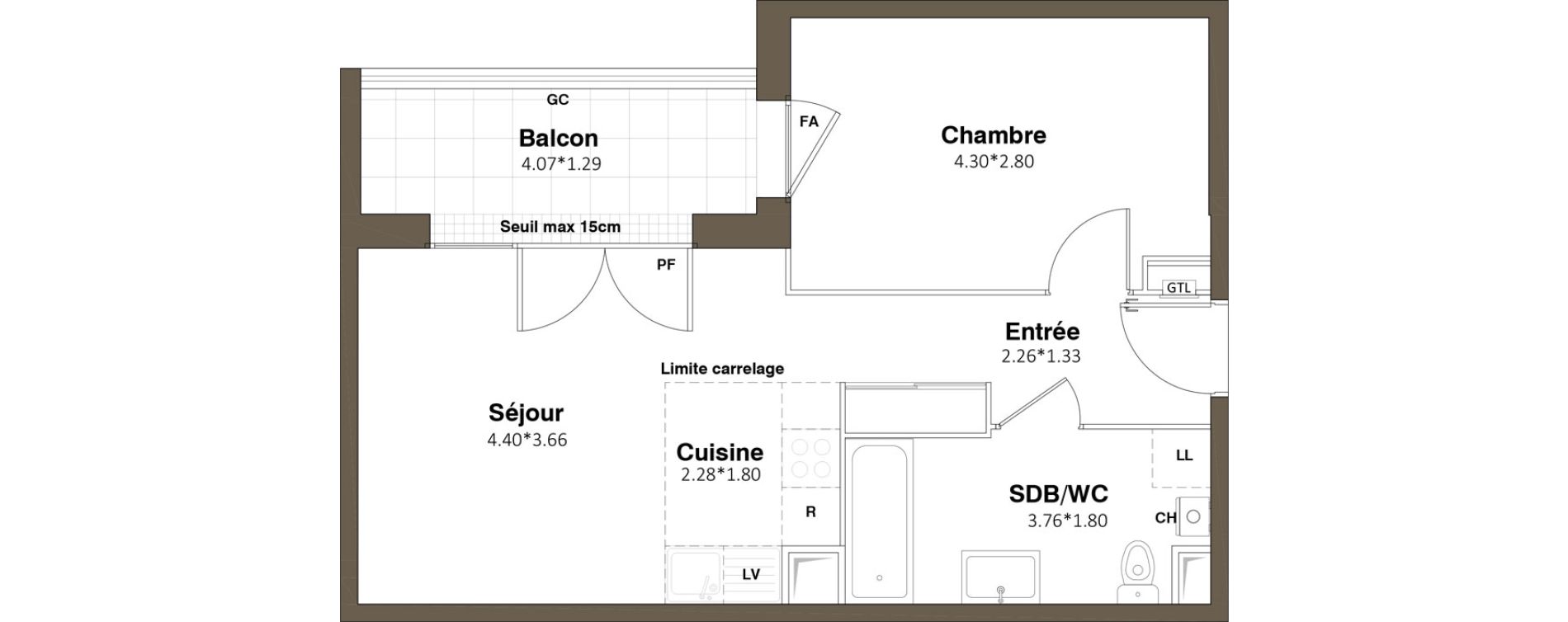 Appartement T2 de 40,88 m2 &agrave; Pomponne Grimp&eacute;