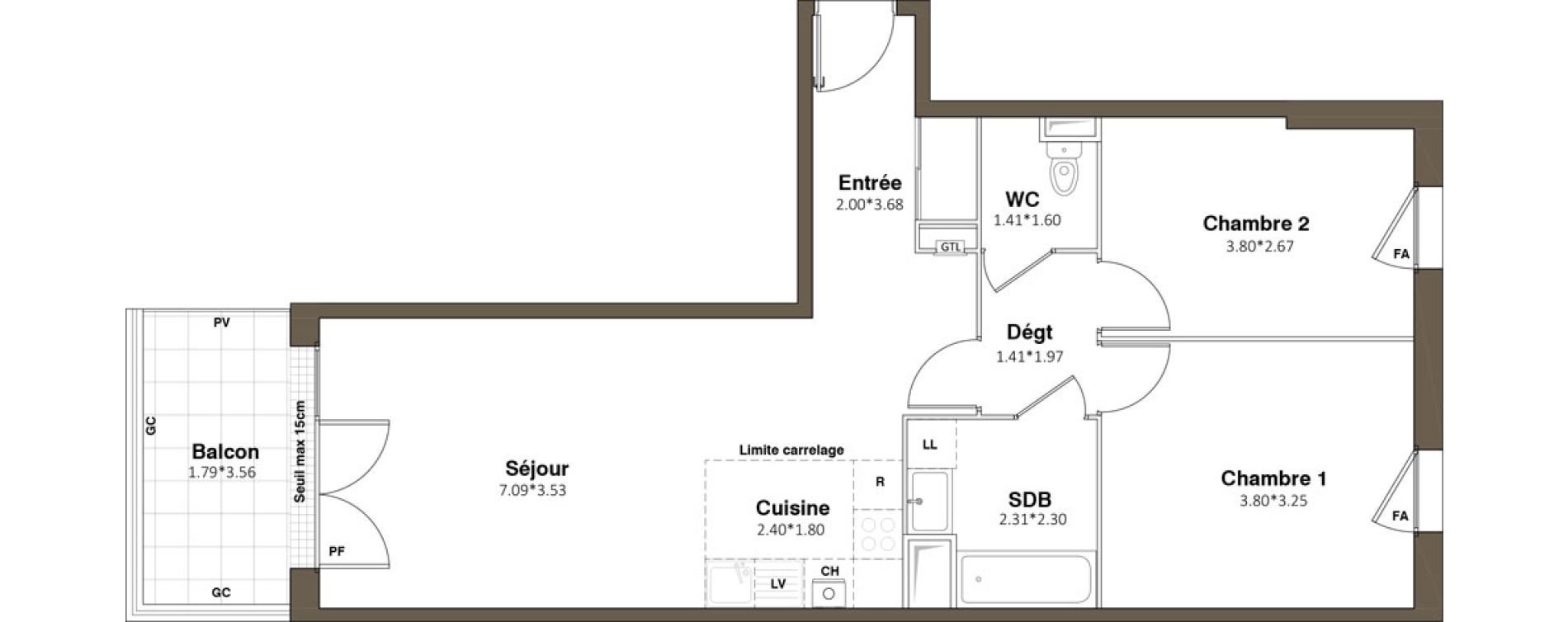 Appartement T3 de 64,10 m2 &agrave; Pomponne Grimp&eacute;