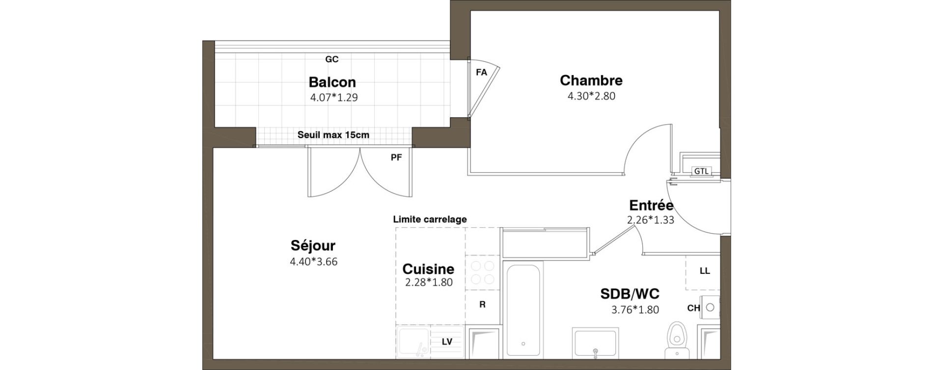 Appartement T2 de 40,88 m2 &agrave; Pomponne Grimp&eacute;