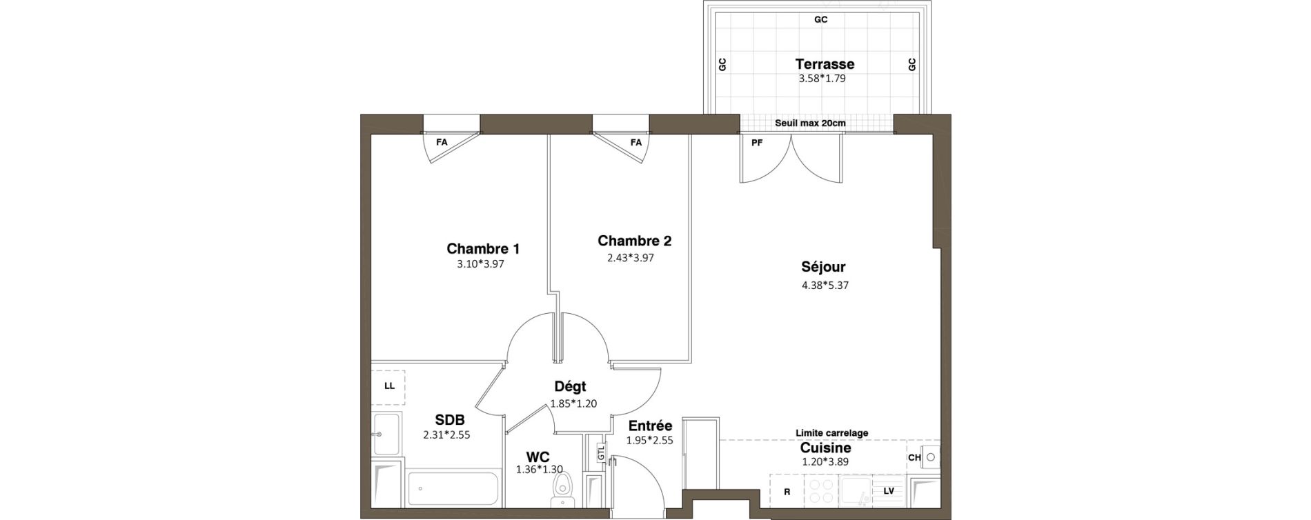 Appartement T3 de 62,55 m2 &agrave; Pomponne Grimp&eacute;