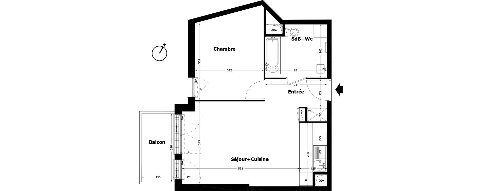 Appartement T2 de 45,49 m2 &agrave; Pomponne Centre