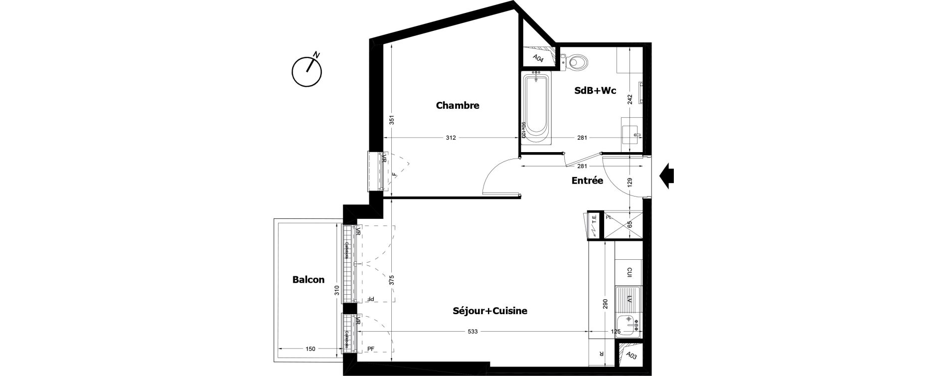 Appartement T2 de 45,49 m2 &agrave; Pomponne Centre